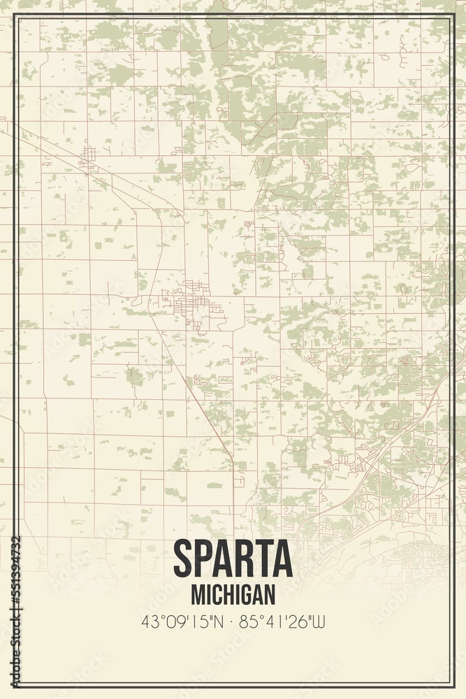 Retro US city map of Sparta, Michigan. Vintage street map.