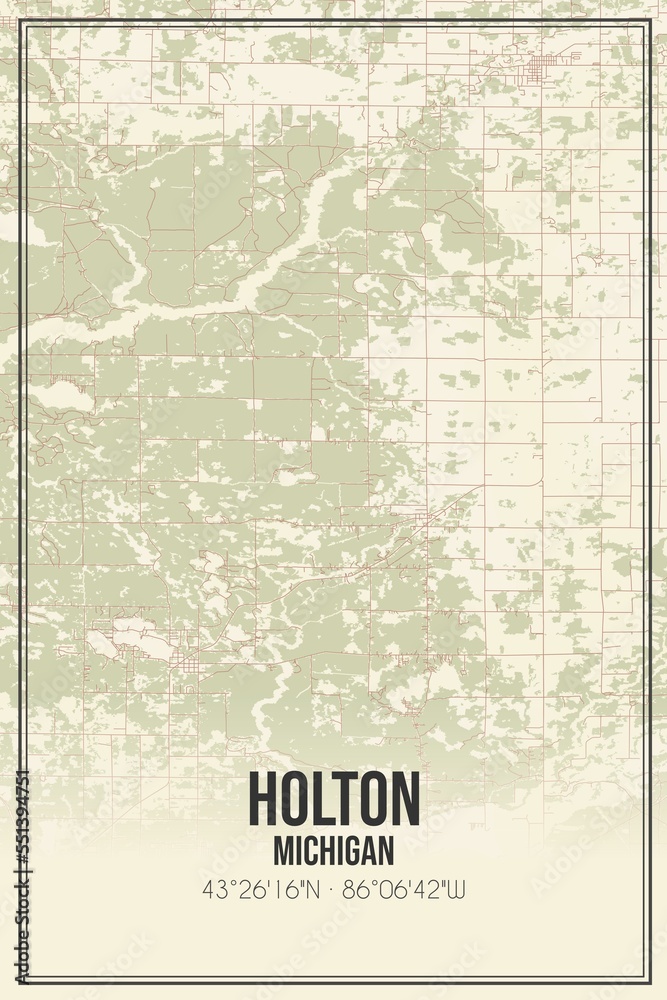 Retro US city map of Holton, Michigan. Vintage street map.
