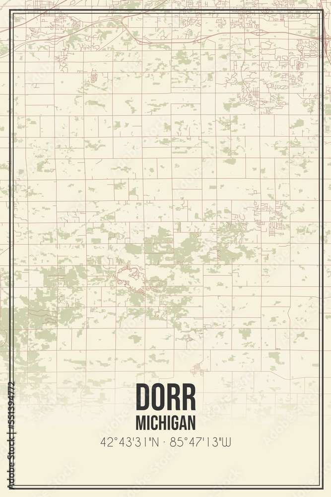 Retro US city map of Dorr, Michigan. Vintage street map.