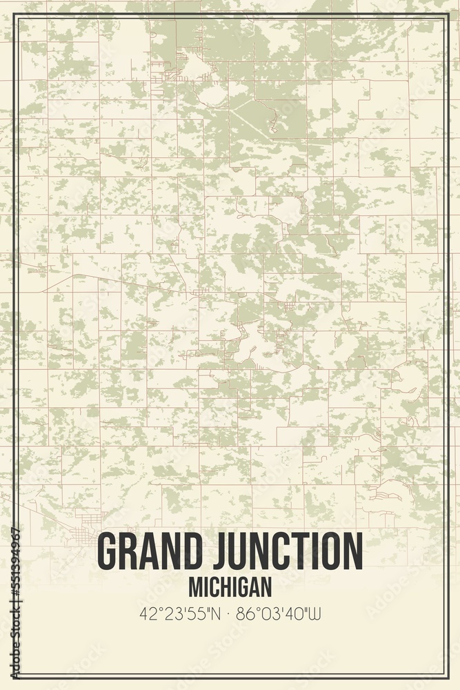 Retro US city map of Grand Junction, Michigan. Vintage street map.