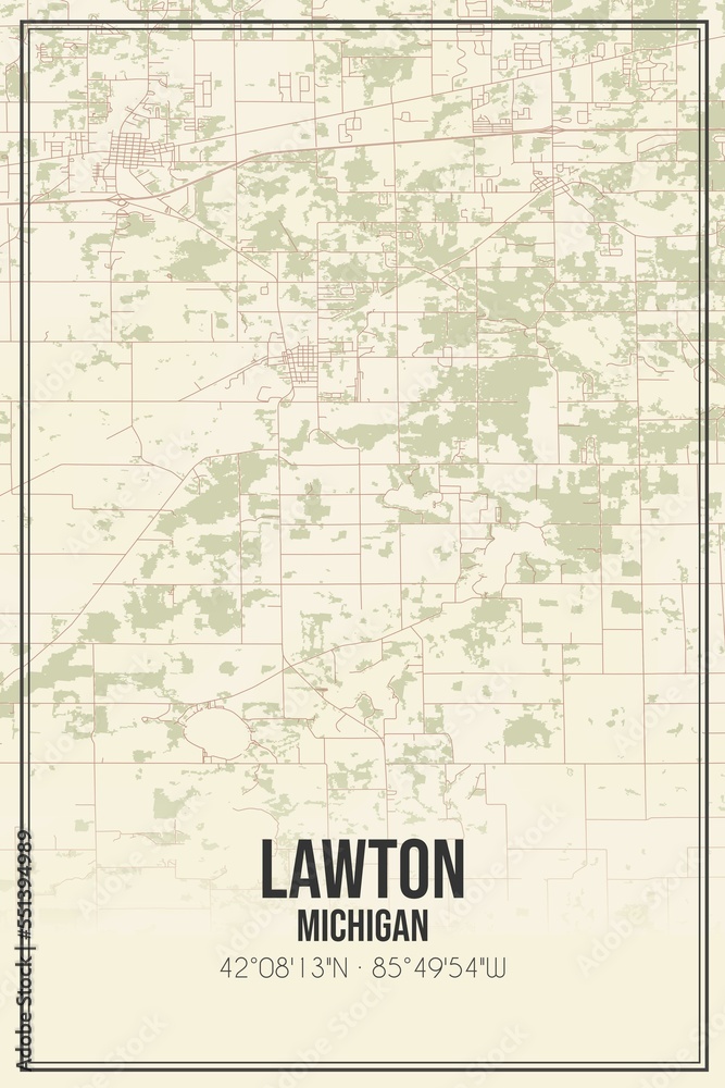 Retro US city map of Lawton, Michigan. Vintage street map.