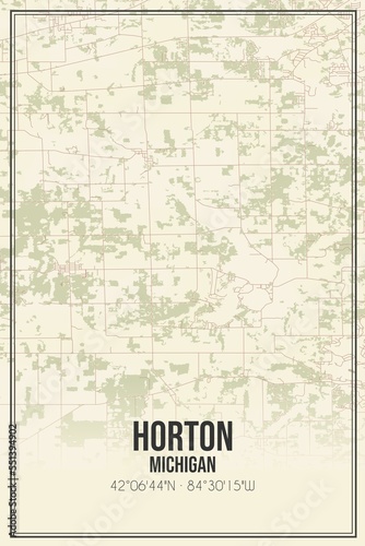 Fototapeta Naklejka Na Ścianę i Meble -  Retro US city map of Horton, Michigan. Vintage street map.