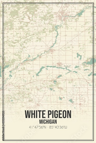 Retro US city map of White Pigeon  Michigan. Vintage street map.