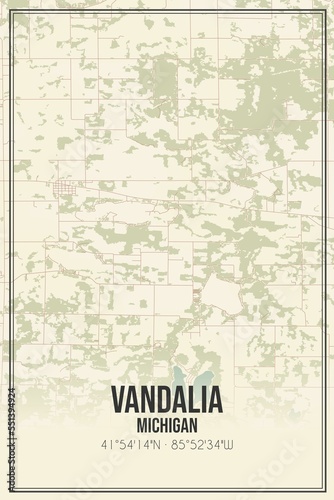 Retro US city map of Vandalia  Michigan. Vintage street map.