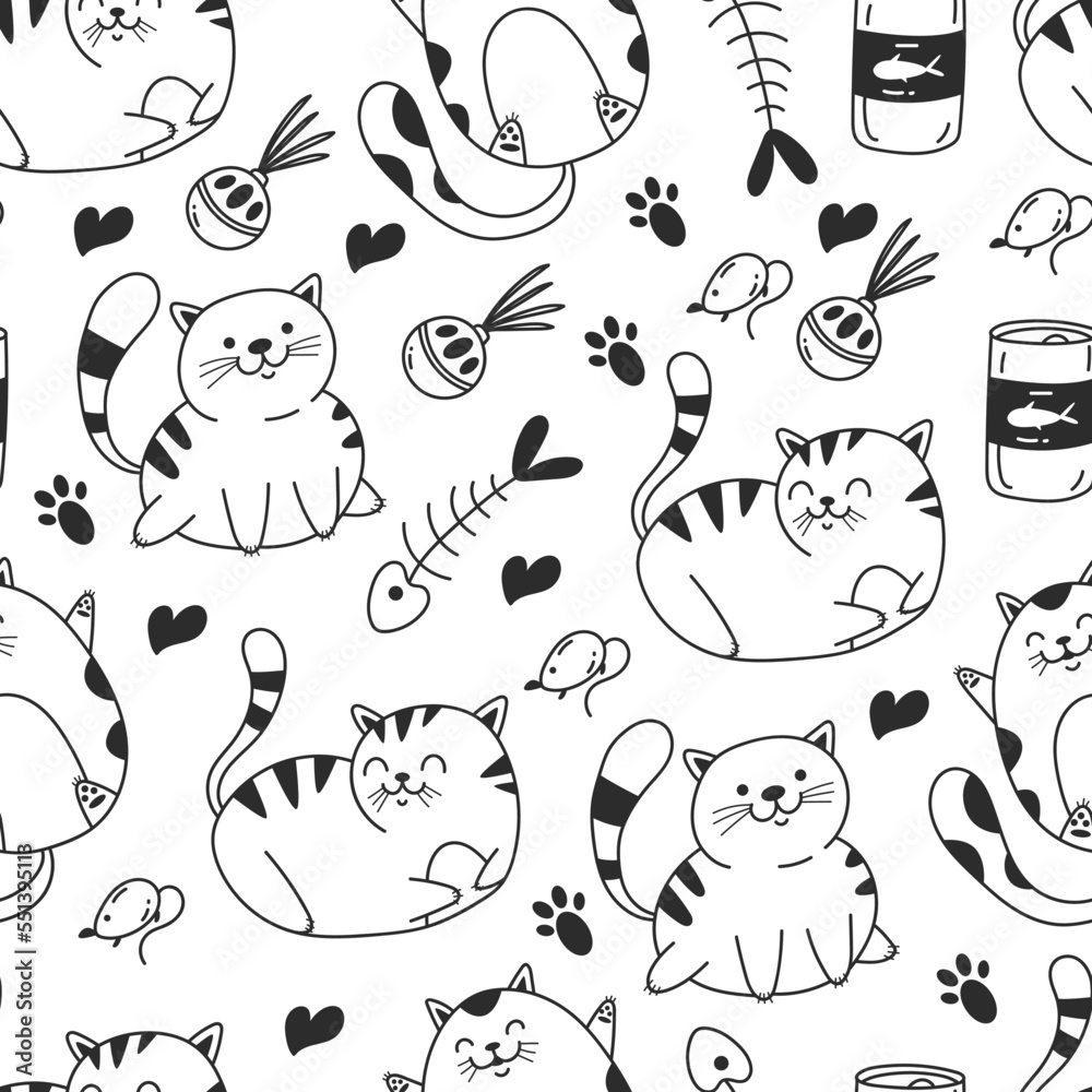Cat pet seamless drawing pattern abstract concept. Vector flat graphic design element concept illustration