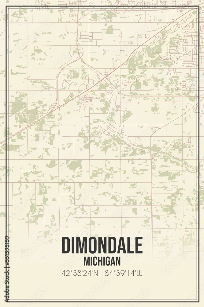 Retro US city map of Dimondale, Michigan. Vintage street map.
