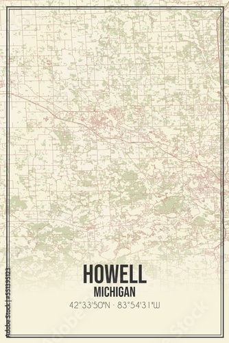 Retro US city map of Howell, Michigan. Vintage street map. photo