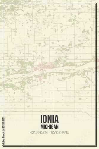 Retro US city map of Ionia, Michigan. Vintage street map. photo