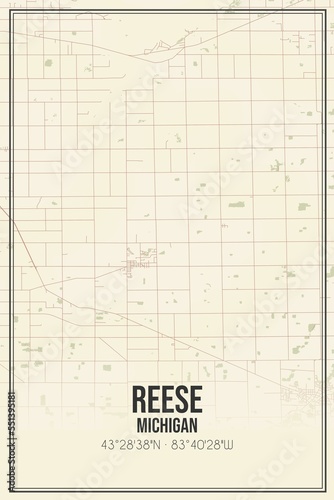 Retro US city map of Reese, Michigan. Vintage street map. photo