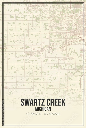 Retro US city map of Swartz Creek, Michigan. Vintage street map. photo