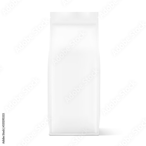 Flat bottom pouch mockup. Vector illustration isolated on white background. Front view. Perfect for the presentation your product. EPS10.