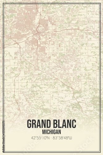 Retro US city map of Grand Blanc  Michigan. Vintage street map.