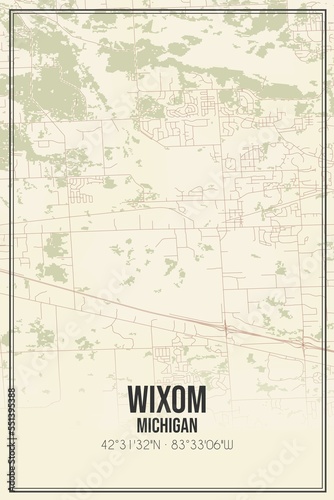 Fototapeta Naklejka Na Ścianę i Meble -  Retro US city map of Wixom, Michigan. Vintage street map.