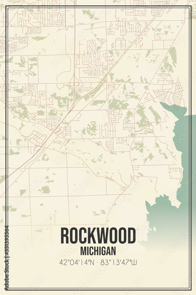 Retro US city map of Rockwood, Michigan. Vintage street map.
