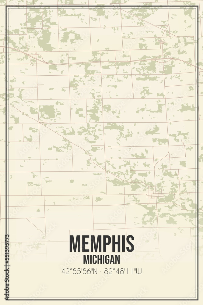 Retro US city map of Memphis, Michigan. Vintage street map.