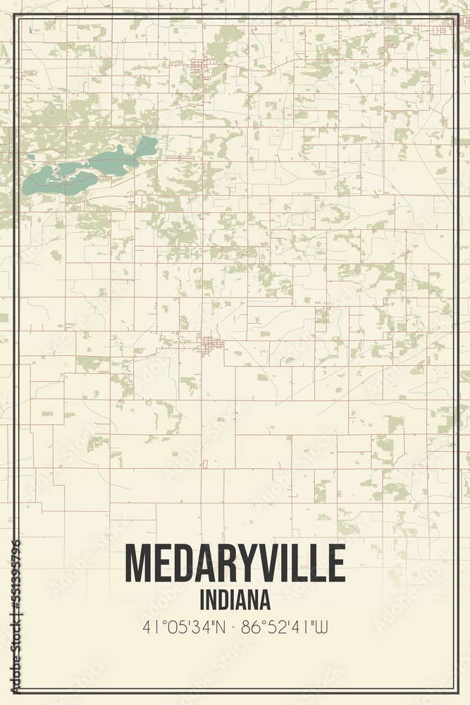 Retro US city map of Medaryville, Indiana. Vintage street map.