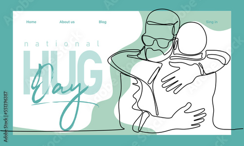 Single hand drawn outline continuous of Web banner or landing page with a concept hug day and happy family relationship. Vector colorful illustration. Vector illustration