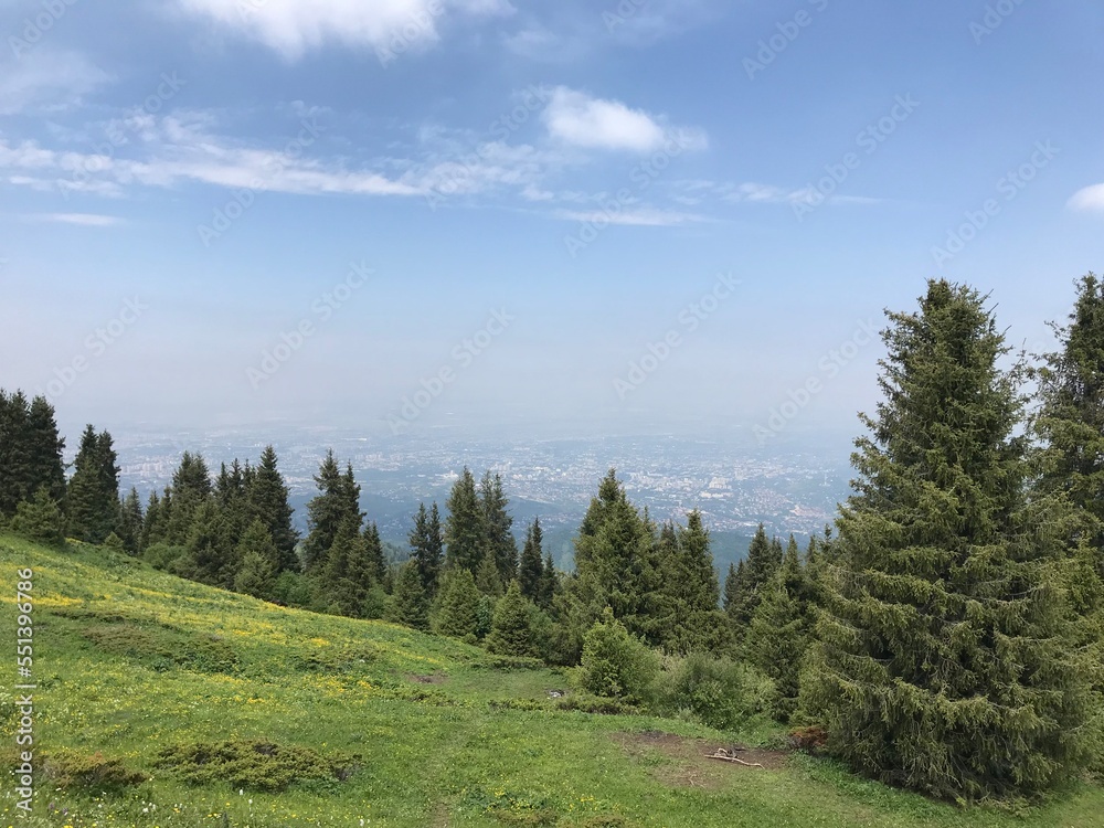 Smog above the city, view from the top of mountains