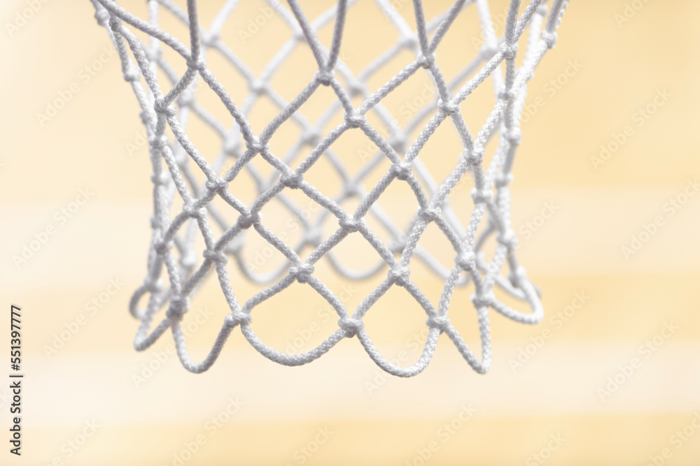 Basketball hoop net isolated on beige background. Professional sport concept. Horizontal sport poster, greeting cards, headers, website