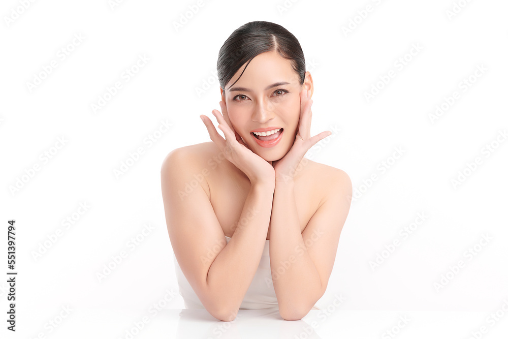 Beautiful young asian woman with clean fresh skin on white background, Face care, Facial treatment, Cosmetology, beauty and spa, Asian women portrait. Beautiful young asian woman with clean fresh skin on white background, Face care, Facial treatment, Cosmetology, beauty and spa, Asian women portrait.