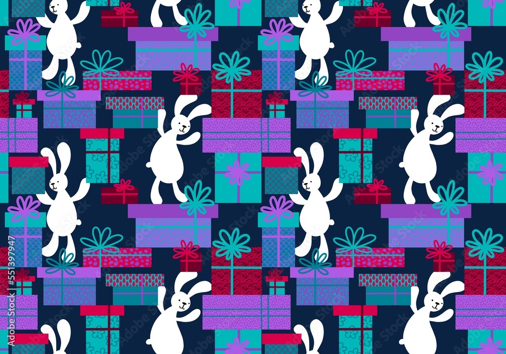 Cartoon animals seamless rabbit bunnies pattern for wrapping paper and fabrics and linens and kids clothes print
