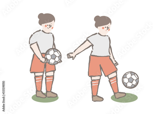 サッカー　女性　イラスト　セット