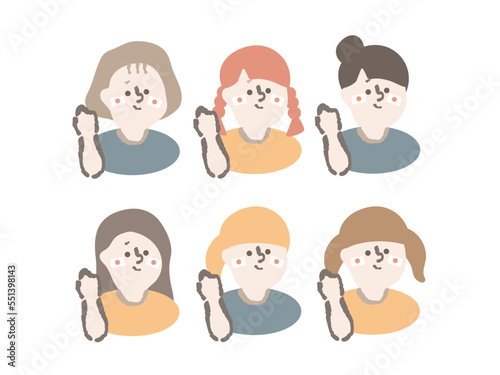 日本を応援する　女性　イラスト　セット