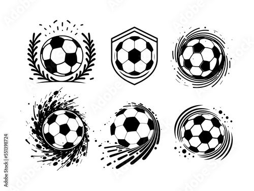 Vector sport football ball icons, emblems, soccer design elements
