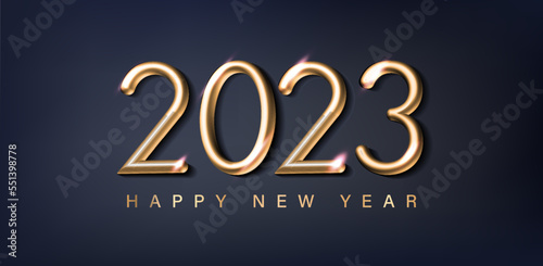 Happy new year 2023 golden banner. Golden luxury text 2023 Festive Numbers Design