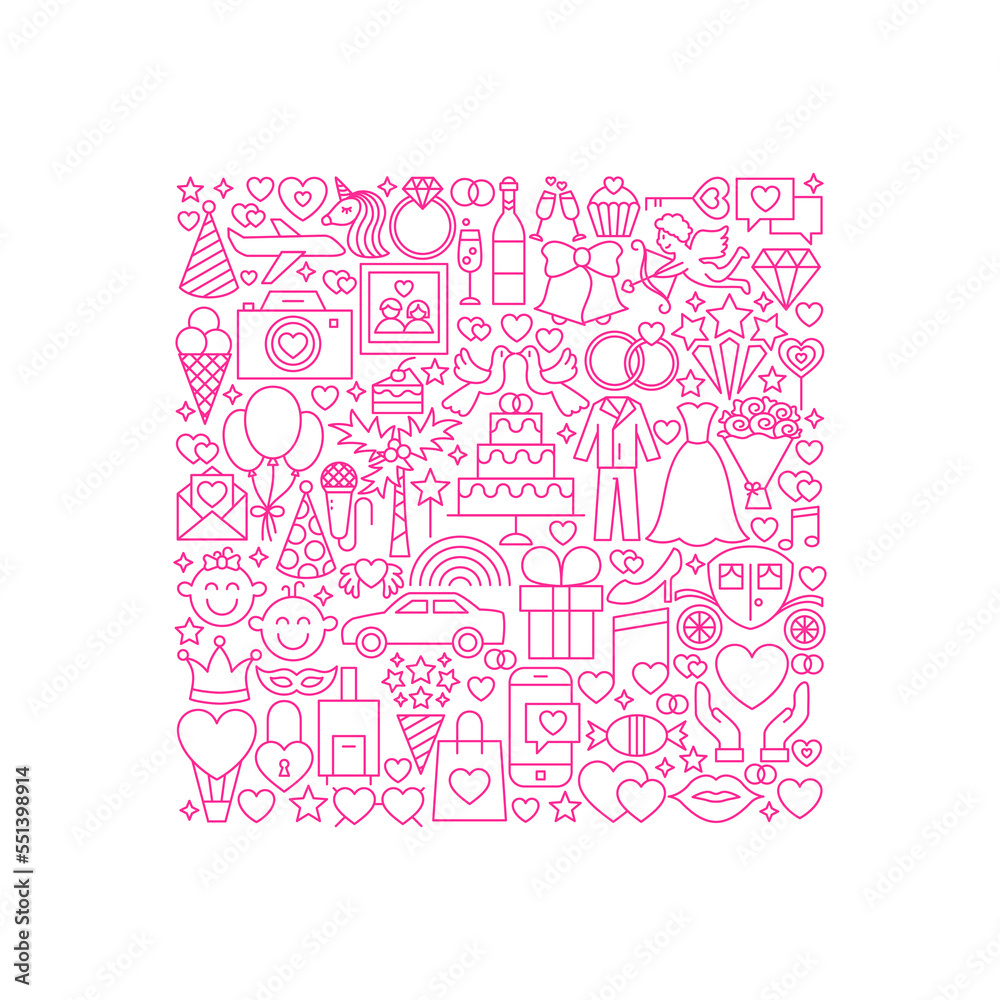 Fototapeta premium Wedding Line Square. Vector Illustration of Romance Love Background.