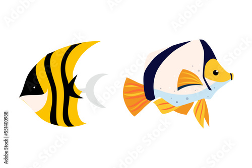 Striped Fish as Sea Animal Floating Underwater Vector Set