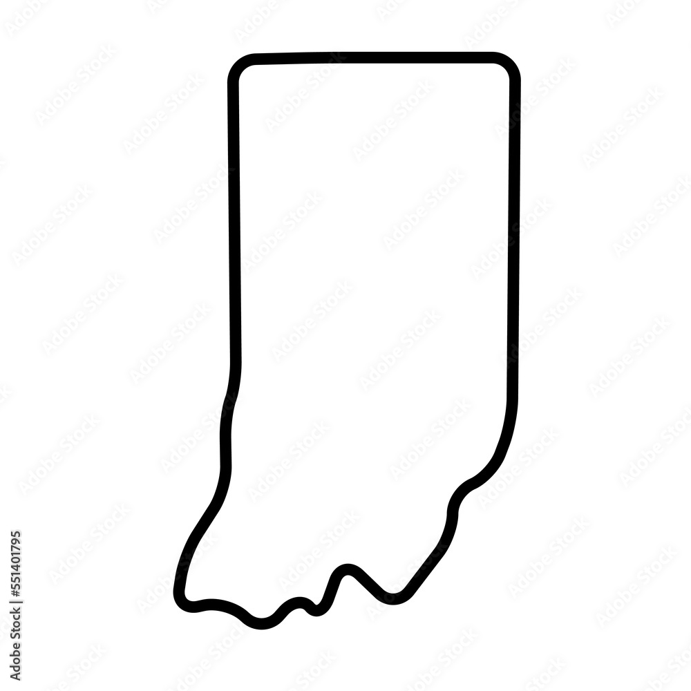 Indiana state of United States of America, USA. Simplified thick black outline map with rounded corners. Simple flat vector illustration Indiana state of United States of America, USA. Simplified thick black outline map with rounded corners. Simple flat vector illustration