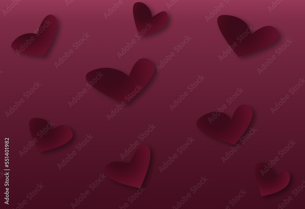 Abstract raspberry background with gradient hearts, for Valentine's Day