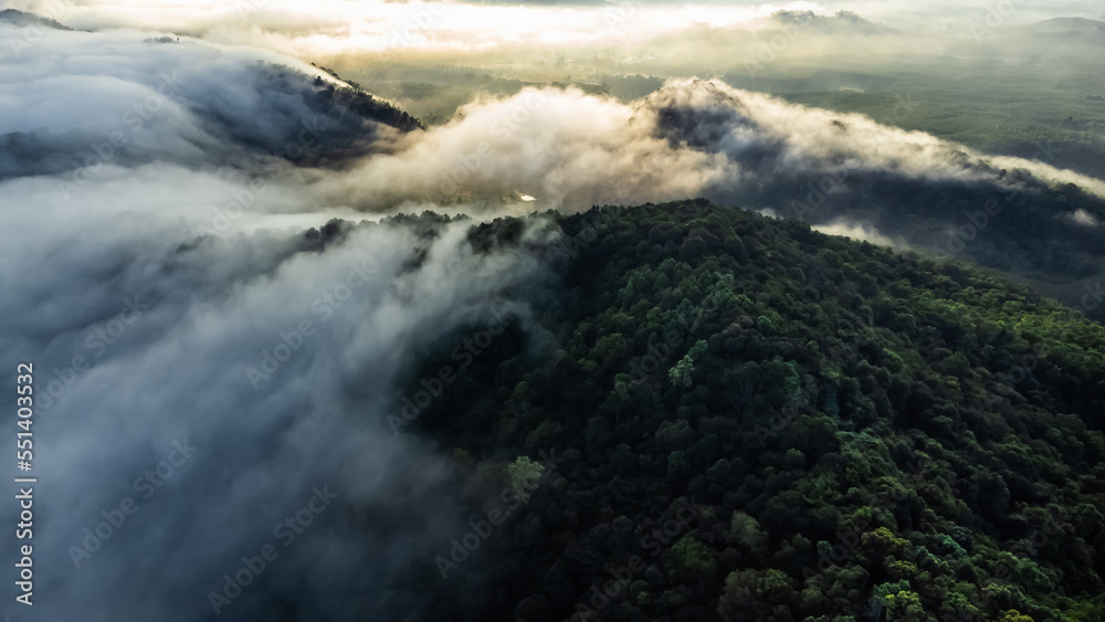 Aerial view of landscape Sunrise above clouds dramatic light