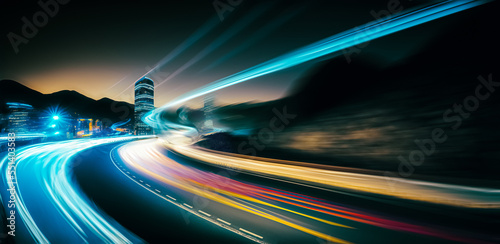 Abstract image of night traffic light trails in the city. The car light trails in the city.  © Viks_jin