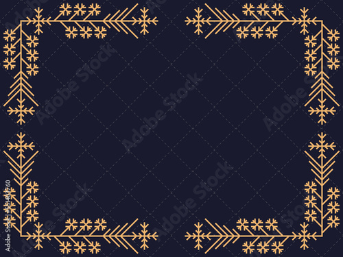 Art deco frame with snowflakes. Vintage linear border.Style of the 1920s and 1930s. Christmas frame design a template for invitations, leaflets and greeting cards. Vector illustration