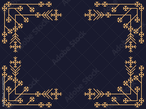Art deco frame with snowflakes. Vintage linear border.Style of the 1920s and 1930s. Christmas frame design a template for invitations, leaflets and greeting cards. Vector illustration