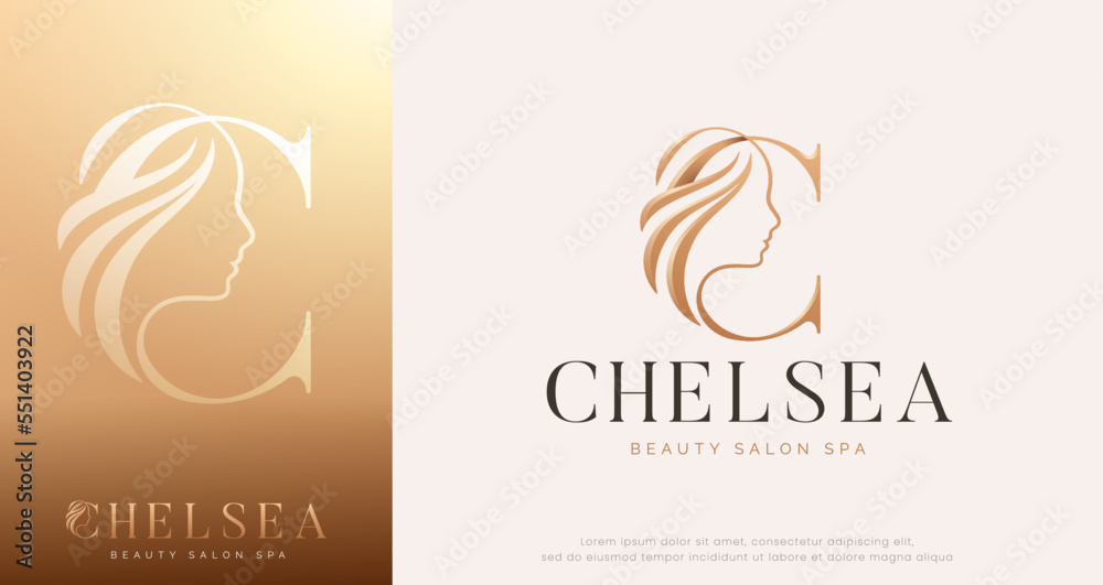 beauty monogram letter c woman silhouette logo design Stock Vector ...