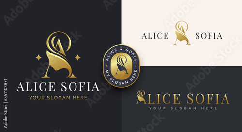 beauty monogram letter a woman silhouette logo design