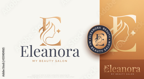 beauty monogram letter e woman silhouette logo design