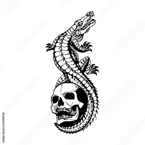 vector illustration of crocodile with skull
