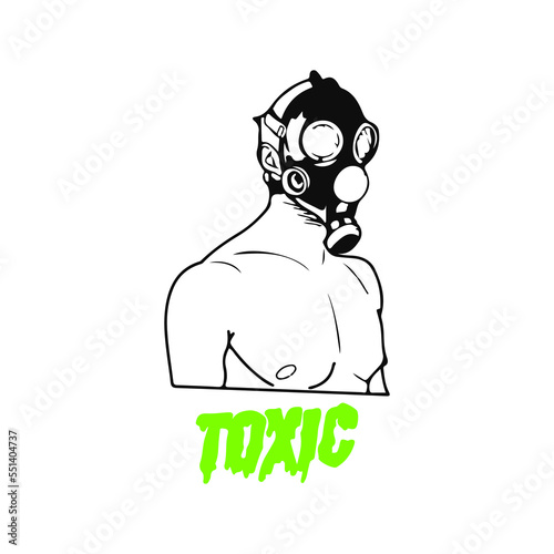 vector illustration of man wearing gas mask