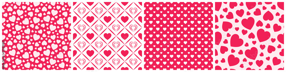 Pink love hearts seamless pattern. St. Valentine's Day background. Romantic repeated texture for greeting cards, invitation and holiday design, clothes print, wrapping paper. Vector illustration Pink love hearts seamless pattern. St. Valentine's Day background. Romantic repeated texture for greeting cards, invitation and holiday design, clothes print, wrapping paper. Vector illustration
