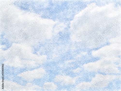 Blue sky with clouds. Coloured pencil hand drawn background