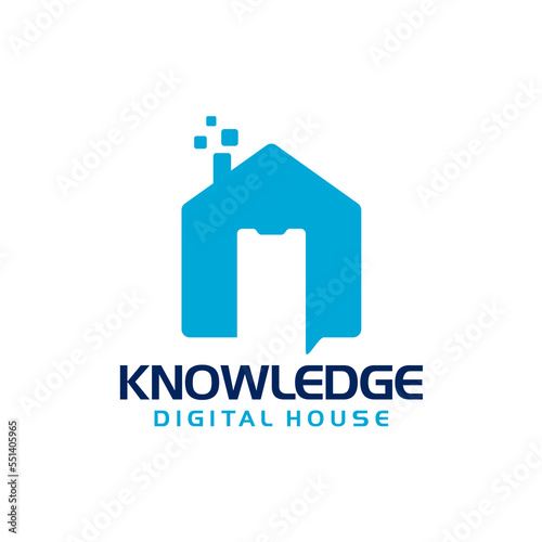 Digital House Home Pixel Logo Design Template.