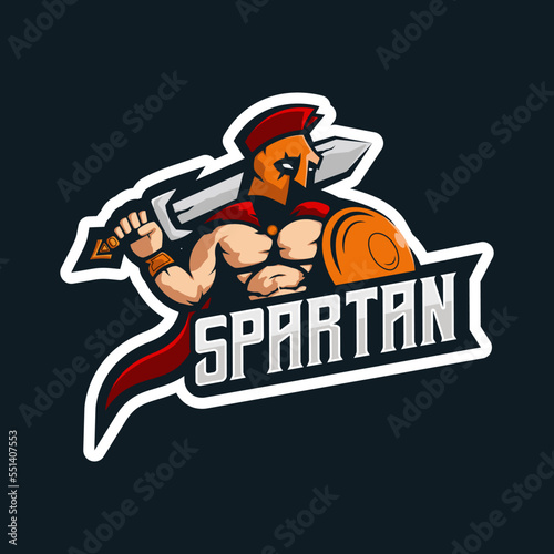 Sparta esport gaming mascot logo design illustration vector. Spartan knight holding sword and shield