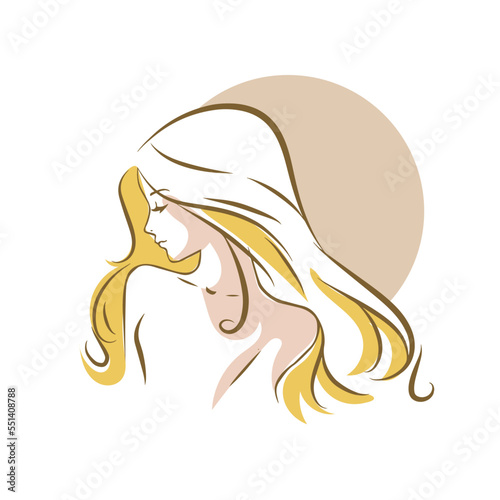Stylized woman head silhouette for hair product logo or hair salon.