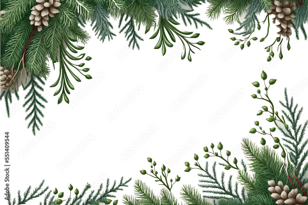 christmas holly fir branch frame border with transparent background ...