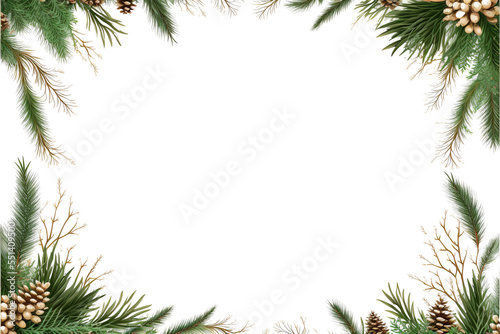 christmas holly fir branch frame border with transparent background 