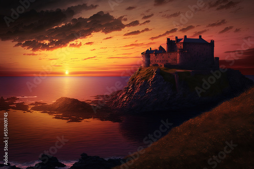 Watching the sun go down from the castle of fortlalatte, located near saintmalo and very adjacent to cape frehel. photo
